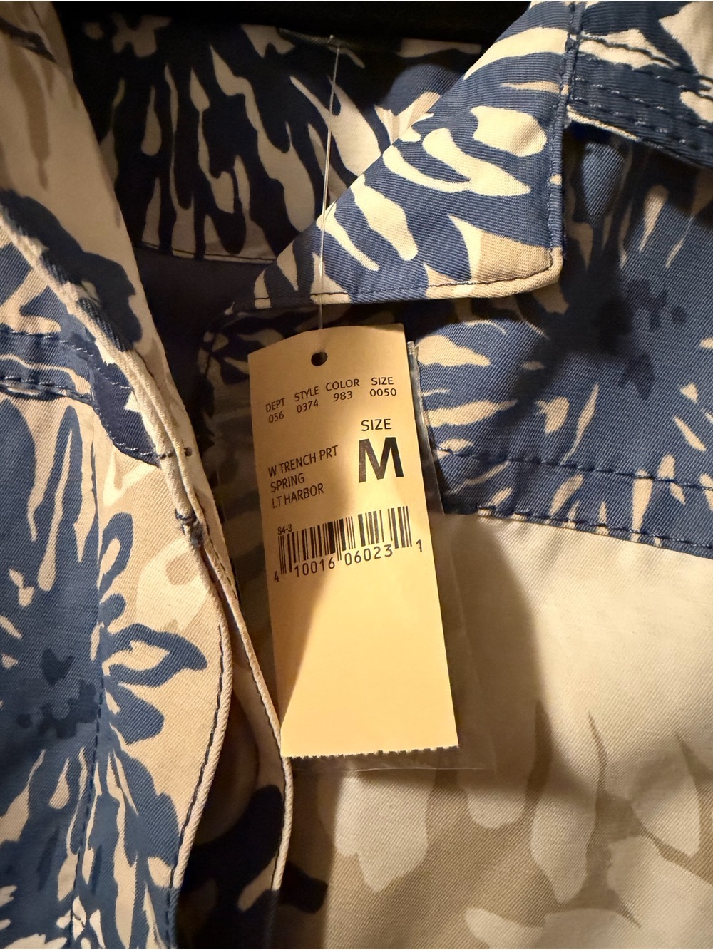 Eddie Bauer Blue & Cream Floral Trench Coat - Picture 3 of 5